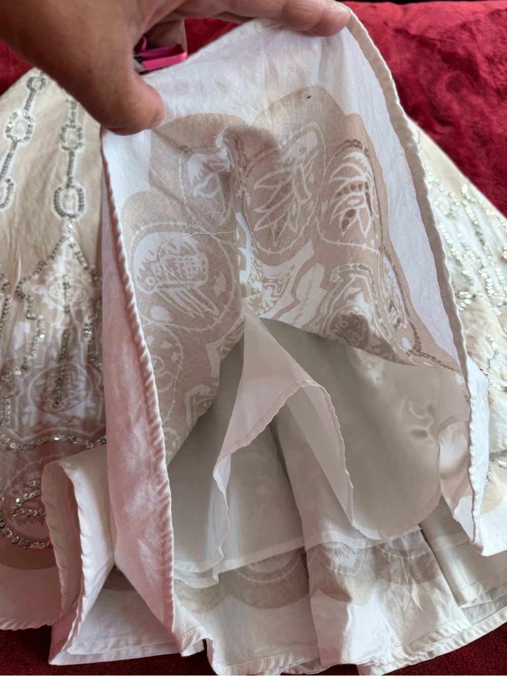 SilkLand Beige & White Embellished Circle Skirt - Picture 7 of 8